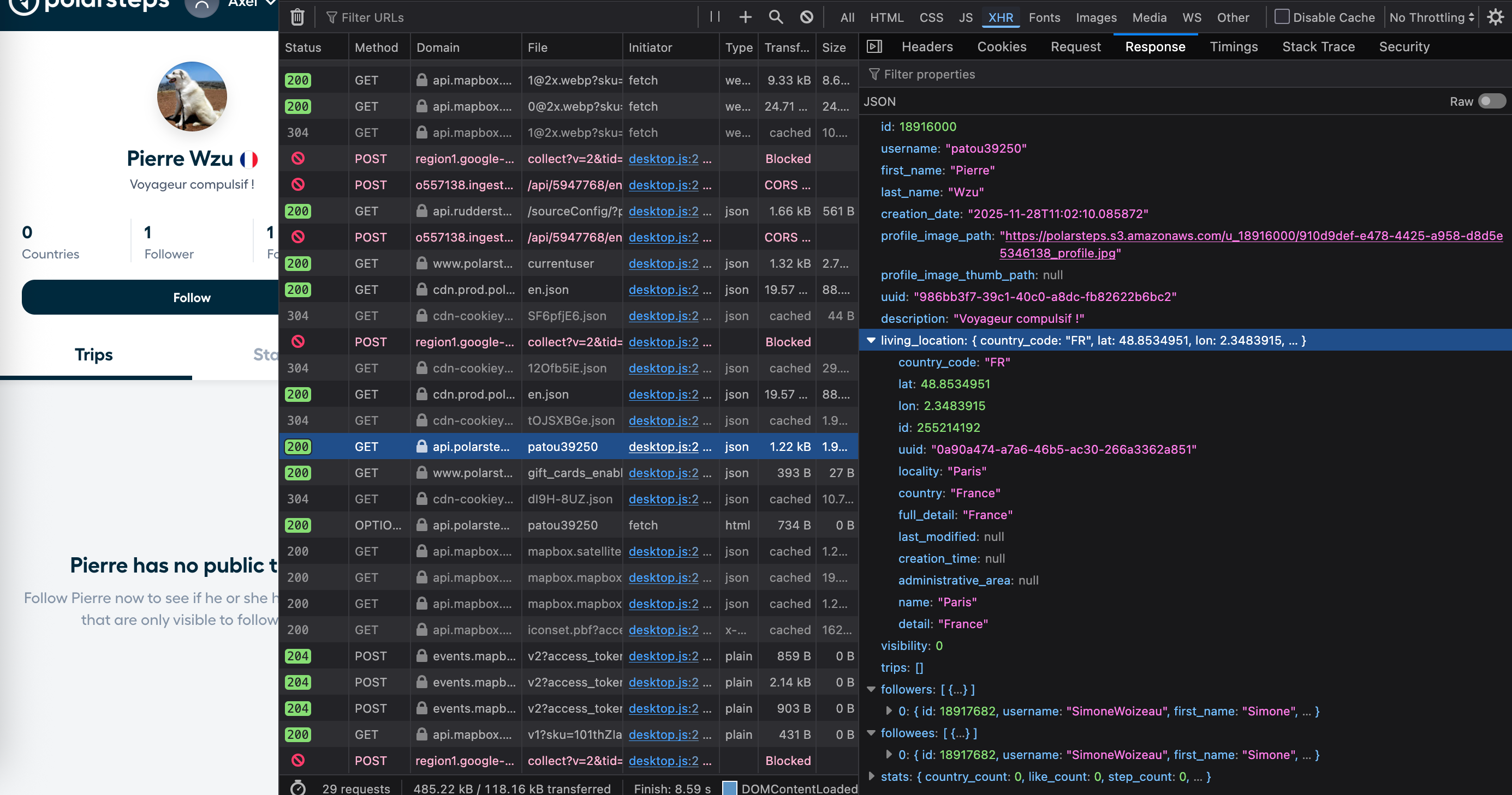 Aperçu Polarsteps API