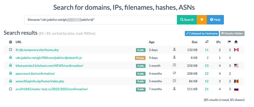 urlscan.io results for the cdn.jsdelivr.net filename