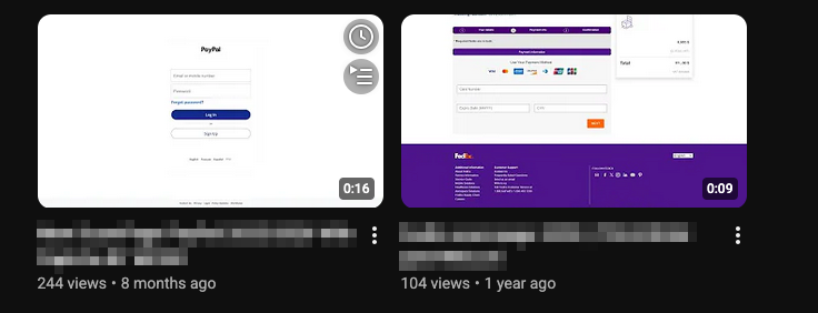 YouTube channel promoting phishing kits